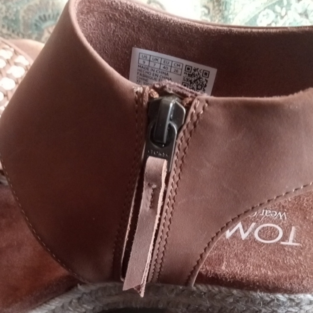 Toms Tan Woven Front Espadrille Block Heel Sandals NWT - Picture 6 of 16